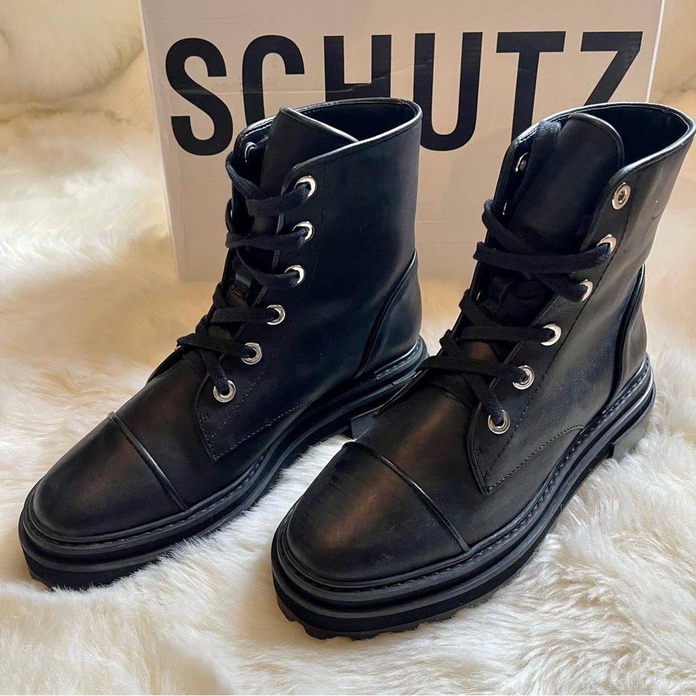 🆕 NWT + Box - Schutz Maylova Leather Ankle Combat Boots - 7 - Picture 8 of 10